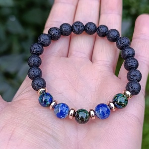 Azurit-malachit, lapis lazuli, hematit és lávakő női ásvány karkötő, aroma ékszer - ékszer - karkötő - ásványkarkötő - Meska.hu
