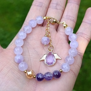 Levendula álom - kapcsos karkötő arany aura kvarccal és ametisztekkel  - Meska.hu