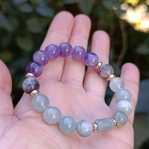 Szorongás - Túlgondolás - Stresz ellen - A minőségű akvamarin, merlinit és ametiszt ásványkarkötő - ékszer - karkötő - ásványkarkötő - Meska.hu