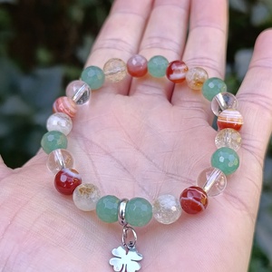 Szerencse és bőség ásványkarkötő citrinnel, aventurinnal, sávos karneollal és hegyikristállyal, lóhere medállal - ékszer - karkötő - ásványkarkötő - Meska.hu