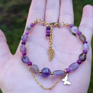 Szuper7-es, matt csaroit és chevron ametiszt kapcsos ásványkarkötő - Meska.hu