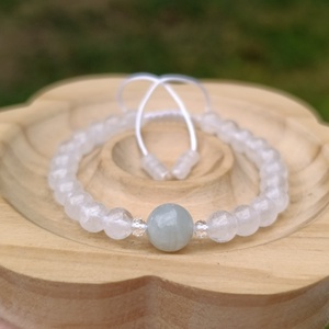 Akvamarin és hegyikristály csomózott karkötő és fülbevaló, a belső béke ékszere - Meska.hu