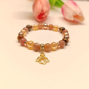 Kiegyensúlyozottság női ásványkarkötő holdkővel, tigrisszemmel, eperkvarccal és arany aura kvarccal, Ékszer, Karkötő, Ásványkarkötő, Ékszerkészítés, MESKA