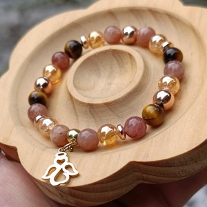 Kiegyensúlyozottság női ásványkarkötő holdkővel, tigrisszemmel, eperkvarccal és arany aura kvarccal, Ékszer, Karkötő, Ásványkarkötő, Ékszerkészítés, MESKA