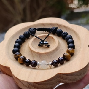 Férfi ásvány karkötő citrinnel, gránáttal, tigrisszemmel, ónixszal és lávakővel, Ékszer, Karkötő, Ásványkarkötő, Csomózás, Ékszerkészítés, MESKA