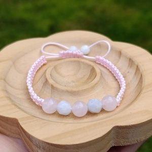 Soft Harmony állítható ásványkarkötő madagaszkári rózsakvarccal és akvamarinnal - Meska.hu