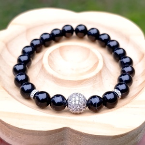 Fekete ónix ásványkarkötő cirkónia gömbbel - Meska.hu