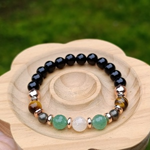 Bőségtudat női ásványkarkötő aventurinnal, tigrisszemmel, pirittel, hematittal és ónixszal - Meska.hu