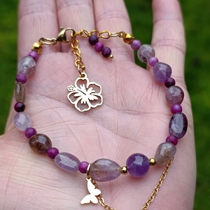 Szuper7-es, matt csaroit és chevron ametiszt kapcsos ásványkarkötő, Ékszer, Karkötő, Ásványkarkötő, Ékszerkészítés, MESKA