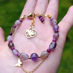 Szuper7-es, matt csaroit és chevron ametiszt kapcsos ásványkarkötő - ékszer - karkötő - ásványkarkötő - Meska.hu