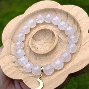 Rózsakvarc ásvány karkötő nemesacél Hold medállal - Meska.hu