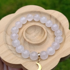 Rózsakvarc ásvány karkötő nemesacél Hold medállal - ékszer - karkötő - ásványkarkötő - Meska.hu