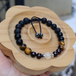 Férfi ásvány karkötő citrinnel, gránáttal, tigrisszemmel, ónixszal és lávakővel - ékszer - karkötő - ásványkarkötő - Meska.hu