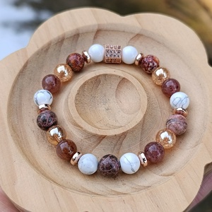 Stabilitás - belső erő ásványkarkötő leopárd jáspissal, howlittal, arany aura kvarccal, Ékszer, Karkötő, Ásványkarkötő, Ékszerkészítés, MESKA