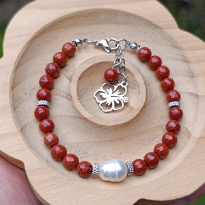 Édesvízi gyöngy és vörös jáspis ékszerszett - esküvő - ékszer - ékszerszett - Meska.hu