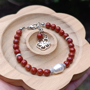 Édesvízi gyöngy és vörös jáspis ékszerszett - esküvő - ékszer - ékszerszett - Meska.hu