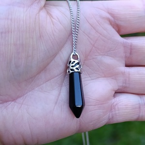 Védelmező fekete obszidián csúcsmedál nyaklánc, Ékszer, Nyaklánc, Medálos nyaklánc, Ékszerkészítés, MESKA