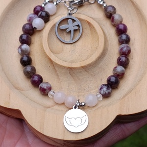 Turmalin rubellit, morganit és hegyikristály karkötő az érzelmi egyensúlyért - ékszer - karkötő - ásványkarkötő - Meska.hu