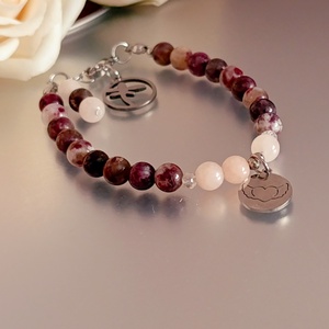 Turmalin rubellit, morganit és hegyikristály karkötő az érzelmi egyensúlyért - ékszer - karkötő - ásványkarkötő - Meska.hu