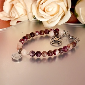 Turmalin rubellit, morganit és hegyikristály karkötő az érzelmi egyensúlyért - Meska.hu