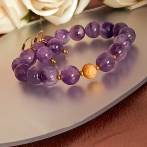 Ametiszt ásványkarkötő illatos Palo Santoval és fülbevalóval, Ékszer, Ékszerszett, Ékszerkészítés, MESKA