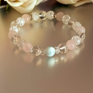 Larimár, madagaszkári rózsakvarc és hegyikristály női ásvány karkötő, Ékszer, Karkötő, Ásványkarkötő, Ékszerkészítés, MESKA