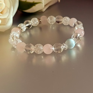 Larimár, madagaszkári rózsakvarc és hegyikristály női ásvány karkötő - ékszer - karkötő - ásványkarkötő - Meska.hu