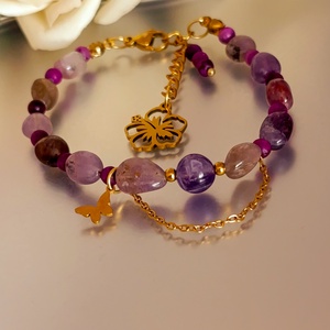 Szuper7-es, matt csaroit és chevron ametiszt kapcsos ásványkarkötő, Ékszer, Karkötő, Ásványkarkötő, Ékszerkészítés, MESKA