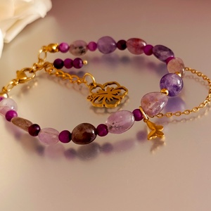 Szuper7-es, matt csaroit és chevron ametiszt kapcsos ásványkarkötő - ékszer - karkötő - ásványkarkötő - Meska.hu