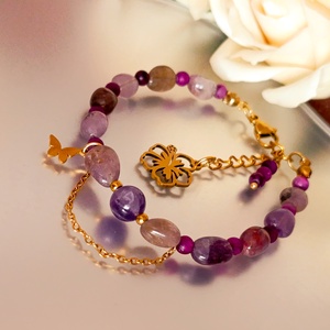 Szuper7-es, matt csaroit és chevron ametiszt kapcsos ásványkarkötő - ékszer - karkötő - ásványkarkötő - Meska.hu