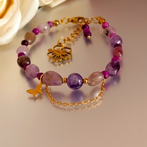 Szuper7-es, matt csaroit és chevron ametiszt kapcsos ásványkarkötő - ékszer - karkötő - ásványkarkötő - Meska.hu