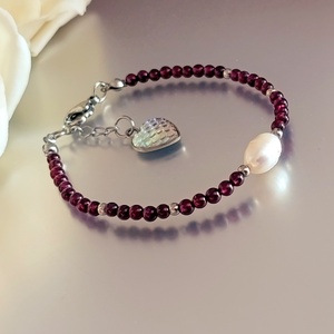Gránát és édesvízi gyöngy kapcsos ásványkarkötő  , Ékszer, Karkötő, Ásványkarkötő, Ékszerkészítés, MESKA