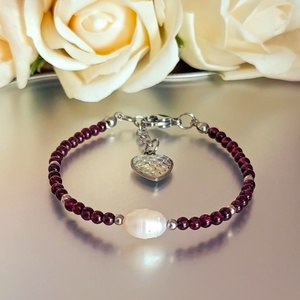 Gránát és édesvízi gyöngy kapcsos ásványkarkötő   - ékszer - karkötő - ásványkarkötő - Meska.hu