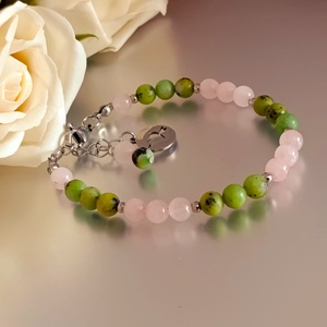 Krizopráz és rózsakvarc ásványkarkötő az érzelmi megújulásért - ékszer - karkötő - ásványkarkötő - Meska.hu