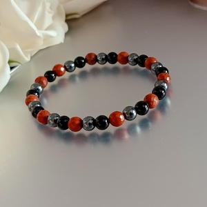 Védelmező vörös jáspis, ónix és hematit ásványkarkötő - ékszer - karkötő - ásványkarkötő - Meska.hu