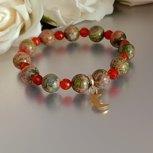 Unakit és karneol ásványkarkötő � a nőiességért, harmóniáért és belső gyógyulásért, Ékszer, Karkötő, Ásványkarkötő, Ékszerkészítés, MESKA