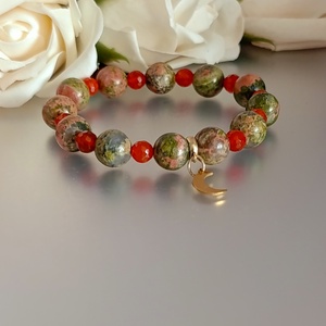 Unakit és karneol ásványkarkötő � a nőiességért, harmóniáért és belső gyógyulásért - ékszer - karkötő - ásványkarkötő - Meska.hu