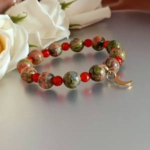 Unakit és karneol ásványkarkötő � a nőiességért, harmóniáért és belső gyógyulásért - ékszer - karkötő - ásványkarkötő - Meska.hu