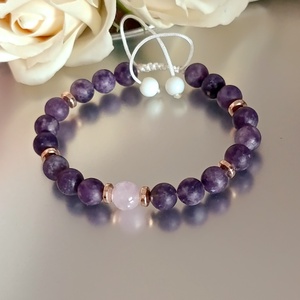 Lepidolit és levendula ametiszt állítható ásványkarkötő - ékszer - karkötő - ásványkarkötő - Meska.hu