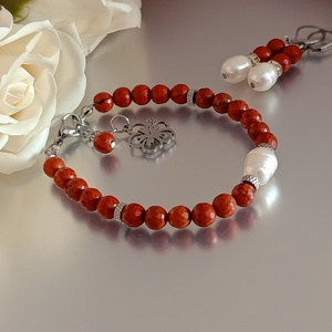 Édesvízi gyöngy és vörös jáspis ékszerszett - esküvő - ékszer - ékszerszett - Meska.hu