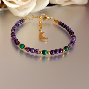 Átalakulás ásványkarkötő csaroittal és malachittal, Ékszer, Karkötő, Ásványkarkötő, Ékszerkészítés, MESKA