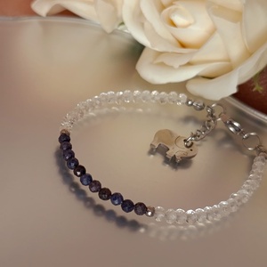 Belső bölcsesség zafírral és hegyikristállyal, elefánt medállal - ékszer - karkötő - ásványkarkötő - Meska.hu