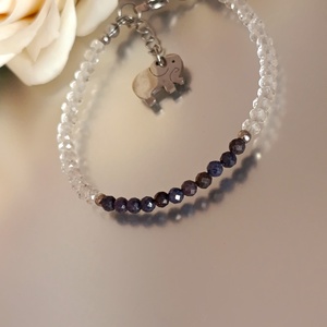 Belső bölcsesség zafírral és hegyikristállyal, elefánt medállal - ékszer - karkötő - ásványkarkötő - Meska.hu