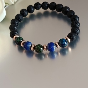 Azurit-malachit, lapis lazuli, hematit és lávakő női ásvány karkötő, aroma ékszer - Meska.hu