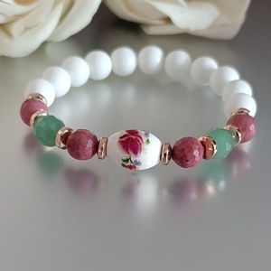 Szívcsakra nyitó karkötő � szeretet, életöröm és érzelmi harmónia - thulit, aventurin, gyöngyház, hematit, Ékszer, Karkötő, Ásványkarkötő, Ékszerkészítés, MESKA