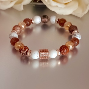 Stabilitás - belső erő ásványkarkötő leopárd jáspissal, howlittal, arany aura kvarccal - ékszer - karkötő - ásványkarkötő - Meska.hu