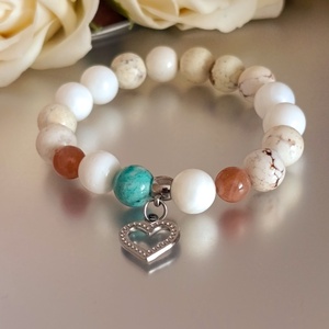 Belső egyensúly női ásványkarkötő citrom krizoprázzal, holdkővel, amazonittal és gyöngyházzal - Meska.hu