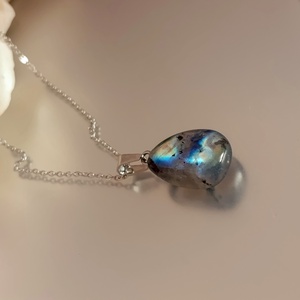 Labradorit medál nemesacél nyakláncon, Ékszer, Nyaklánc, Medálos nyaklánc, Ékszerkészítés, MESKA