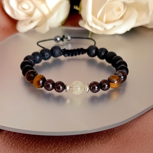 Férfi ásvány karkötő citrinnel, gránáttal, tigrisszemmel, ónixszal és lávakővel - ékszer - karkötő - ásványkarkötő - Meska.hu