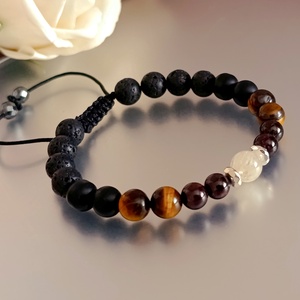 Férfi ásvány karkötő citrinnel, gránáttal, tigrisszemmel, ónixszal és lávakővel - ékszer - karkötő - ásványkarkötő - Meska.hu